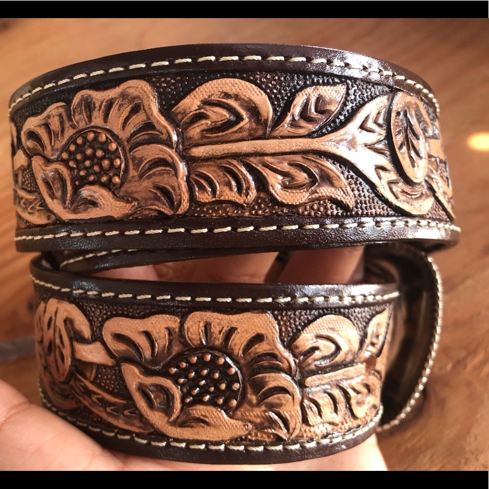 Leather Brown cowboy belt - Picture 2 of 2